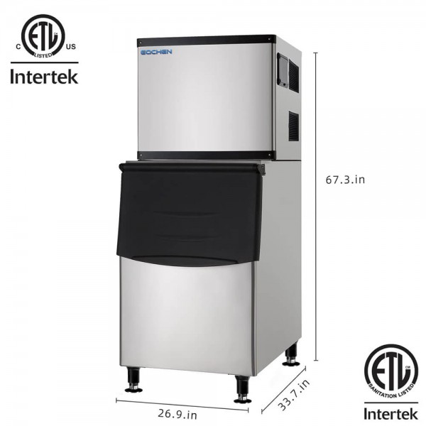 EQCHEN 500 lbs Commercial Ice Maker Machine with 375 lbs Storage Capacity EQSK-529