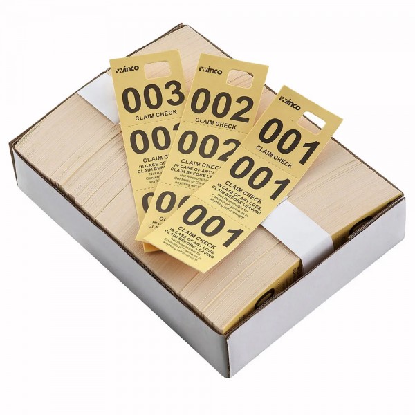Winco CCK-5YL Yellow 3 Part Paper Coat Room Check - 500/Box Winco CCK-5YL Yellow 3 Part Paper Coat Room Check - 500/Box
