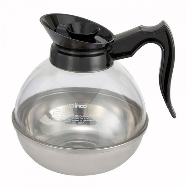 Winco CD-64K 64 oz Polycarbonate Coffee Decanter with Stainless Steel Bottom and Black Handle Winco CD-64K 64 oz Polycarbonate Coffee Decanter with Stainless Steel Bottom and Black Handle