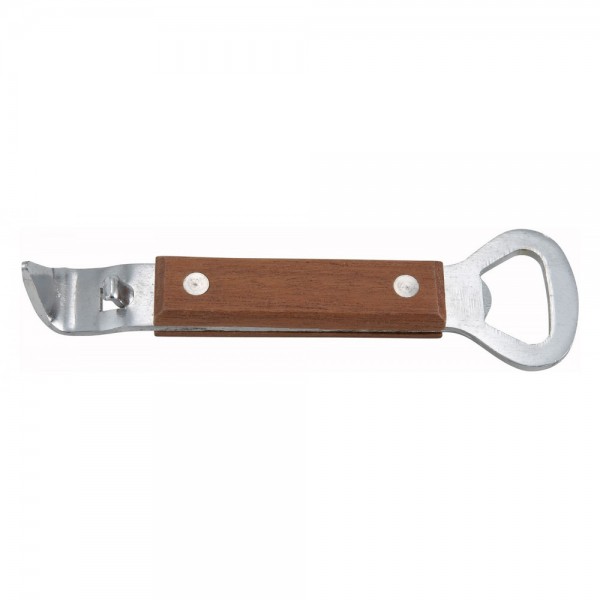 Winco CO-303 7 Wood-Handled Bottle Opener with Can Punch Winco CO-303 7 Wood-Handled Bottle Opener with Can Punch