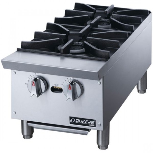 Dukers DCHPA12 12" Gas Countertop Hot Plate with 2 Burner - 56,000 BTU
