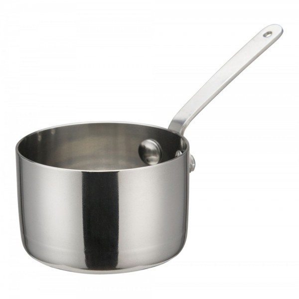 Winco DCWA-102S Stainless Steel 2-3/4 Diameter Mini Sauce Pan Serving Dish with Handle Winco DCWA-102S Stainless Steel 2-3/4 Diameter Mini Sauce Pan Serving Dish with Handle