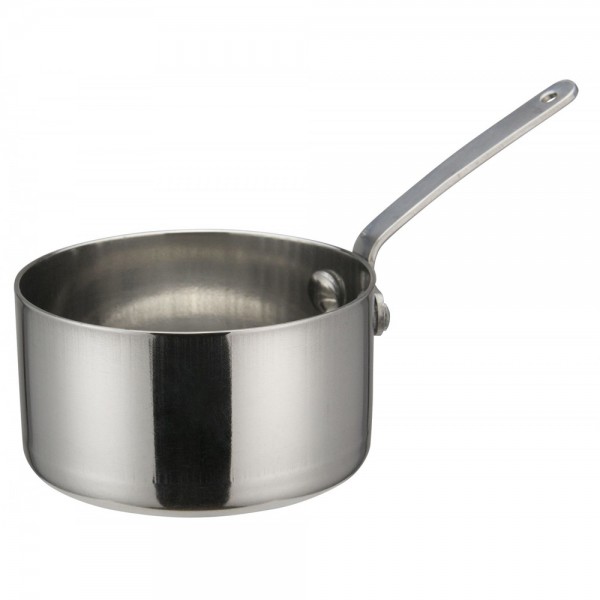 Winco DCWA-103S Stainless Steel 3-1/8 Diameter Mini Sauce Pan Serving Dish with Handle Winco DCWA-103S Stainless Steel 3-1/8 Diameter Mini Sauce Pan Serving Dish with Handle