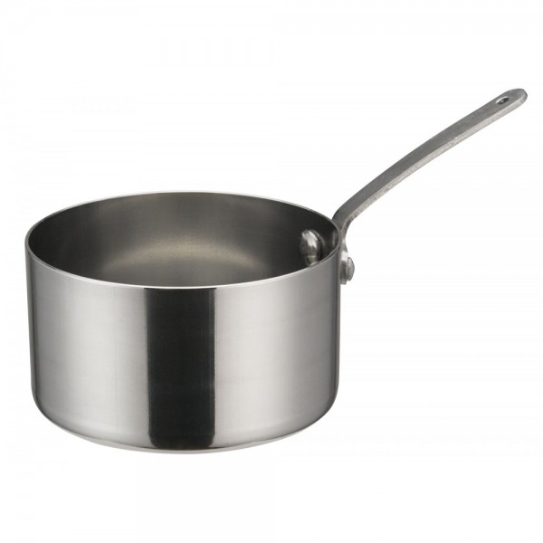 Winco DCWA-104S Stainless Steel 3-1/2 Diameter Mini Sauce Pan Serving Dish with Handle Winco DCWA-104S Stainless Steel 3-1/2 Diameter Mini Sauce Pan Serving Dish with Handle