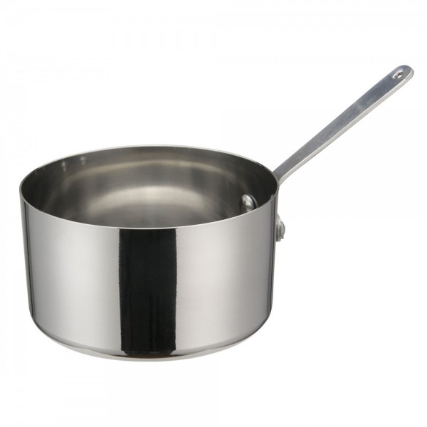 Winco DCWA-105S Stainless Steel 4-3/8 Diameter Mini Sauce Pan Serving Dish with Handle Winco DCWA-105S Stainless Steel 4-3/8 Diameter Mini Sauce Pan Serving Dish with Handle