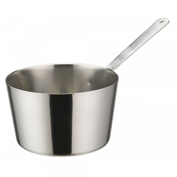Winco DCWB-103S Stainless Steel 4 Diameter Mini Tapered Sauce Pan Serving Dish with Handle Winco DCWB-103S Stainless Steel 4 Diameter Mini Tapered Sauce Pan Serving Dish with Handle