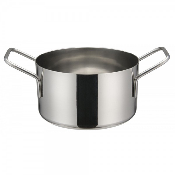 Winco DCWE-104S Stainless Steel 4-1/4 x 2-3/8 Mini Casserole Serving Dish with 2 Handles Winco DCWE-104S Stainless Steel 4-1/4 x 2-3/8 Mini Casserole Serving Dish with 2 Handles
