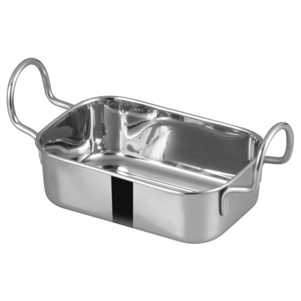 Winco DDSB-103S Stainless Steel 5 x 3-3/8 Mini Roasting Pan Serving Dish with 2 Handles Winco DDSB-103S Stainless Steel 5 x 3-3/8 Mini Roasting Pan Serving Dish with 2 Handles