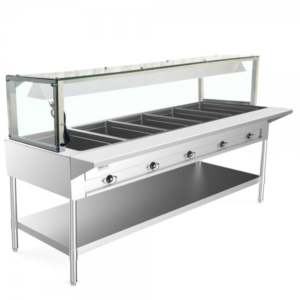 WowPrep 74 Five Well Electric Hot Food Steam Table with Lighted Sneeze Guard and Undershelf - 208/240V, 3750W WowPrep 74 Five Well Electric Hot Food Steam Table with Lighted Sneeze Guard and Undershelf - 208/240V, 3750W
