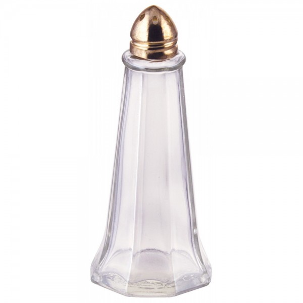 Winco G-111 1 oz. Glass Tower Shaker with Brass-Toned Top Winco G-111 1 oz. Glass Tower Shaker with Brass-Toned Top