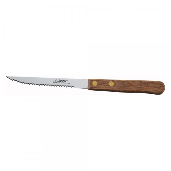 Winco K-35W Economy 4 Stainless Steel Steak Knife with Wood Handle - 12/Pack