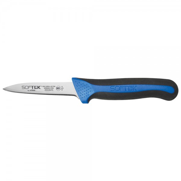 Winco KSTK-30 Sof-Tek 3-1/4 Paring Knife with Blue / Black Soft Grip Handle Winco KSTK-30 Sof-Tek 3-1/4 Paring Knife with Blue / Black Soft Grip Handle