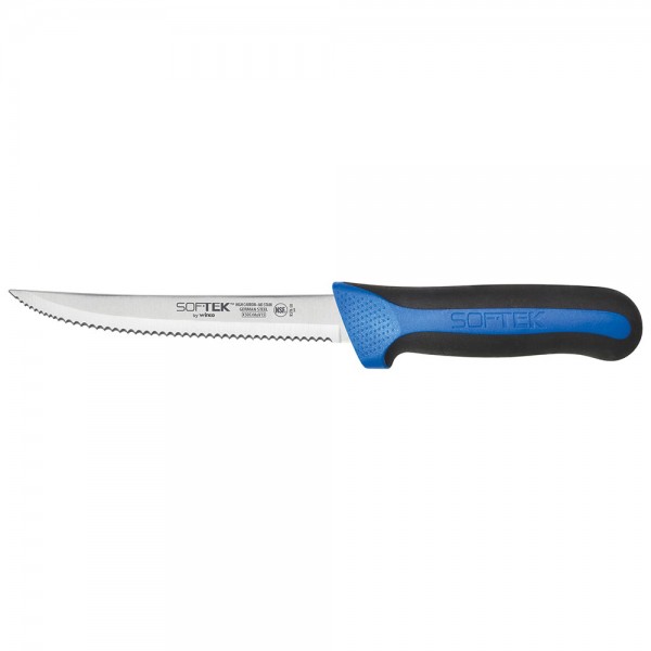 Winco KSTK-50 Sof-Tek 5-1/2 Steel Utility Knife with Black / Blue Handle Winco KSTK-50 Sof-Tek 5-1/2 Steel Utility Knife with Black / Blue Handle
