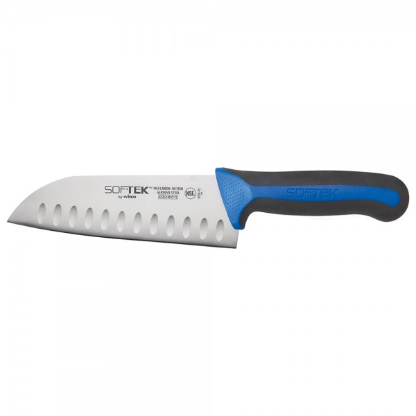 Winco KSTK-70 Sof-Tek 7 German Steel Santoku Knife with Blue / Black Handle Winco KSTK-70 Sof-Tek 7 German Steel Santoku Knife with Blue / Black Handle