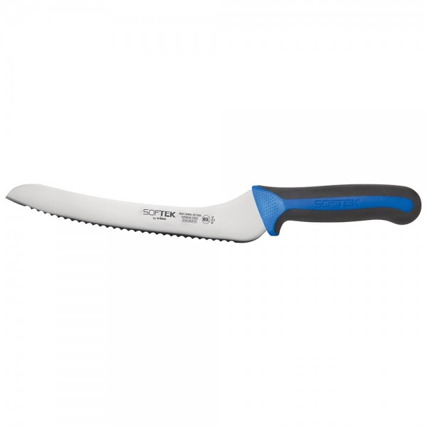 Winco KSTK-92 Sof-Tek 9 Offset Bread / Utility Knife with Blue TPR Handle Winco KSTK-92 Sof-Tek 9 Offset Bread / Utility Knife with Blue TPR Handle