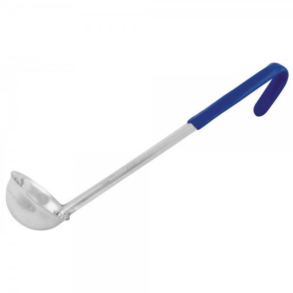 Winco LDCN-2 2 oz Prime One-Piece Stainless Steel Ladle with Blue Handle Winco LDCN-2 2 oz Prime One-Piece Stainless Steel Ladle with Blue Handle