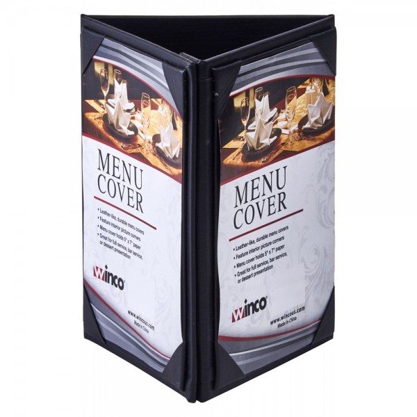Winco LMTT-57BK Black Leatherette Triple View Menu Tent, 5 x 7 Winco LMTT-57BK Black Leatherette Triple View Menu Tent, 5 x 7