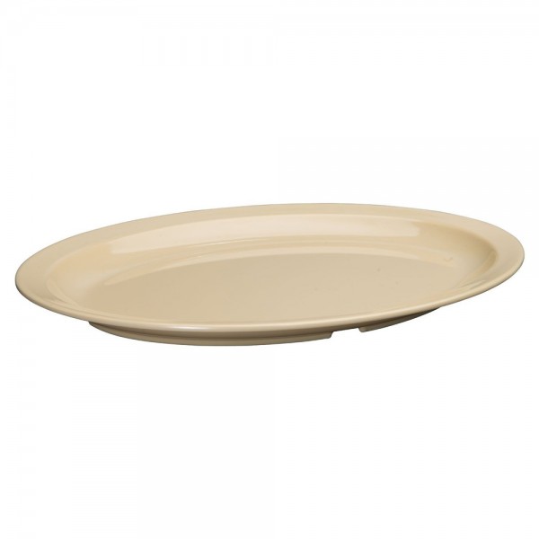 Winco MMPO-139 Tan Melamine Narrow Rim Oval Platter, 13-1/4 x 9-5/8