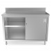 WowPrep PCB-1848 18D x 48L  Stainless Steel Enclosed Base Work Table with Sliding Doors and 5 Backsplash