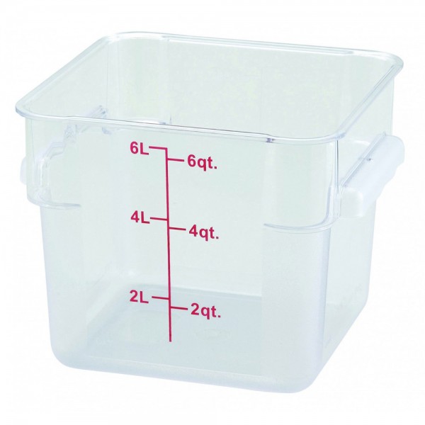 Winco PCSC-6C 6 Qt. Clear Square Polycarbonate Food Storage Container with Red Graduations Winco PCSC-6C 6 Qt. Clear Square Polycarbonate Food Storage Container with Red Graduations