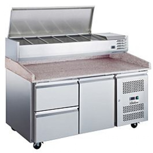 Coldline PDR-60-2D-SS 60 Refrigerated Pizza Prep with Marble Top, Two Drawers and Refrigerated Stainless Topping Rail