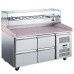 Coldline PDR-60-4D-SG 60 Refrigerated Pizza Prep with Marble Top, Four Drawers and Refrigerated Glass Topping Rail