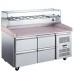 Wowcooler PDR-60-4D-SG 60 Refrigerated Pizza Prep with Marble Top, Four Drawers and Refrigerated Glass Topping Rail