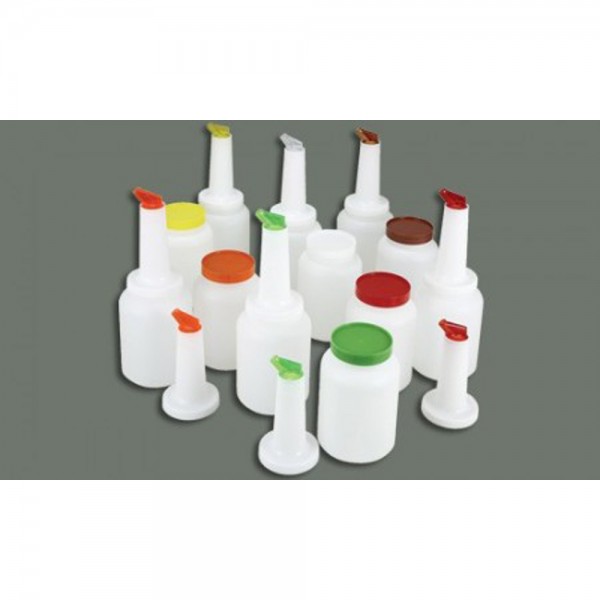 Winco PPB-2R 2 Qt. White Pour Bottle with Red Spout and Cap Winco PPB-2R 2 Qt. White Pour Bottle with Red Spout and Cap