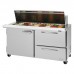 Turbo Air PST-60-24-D2L-N Pro Series 60 Left-Hinged Door & 2 Right Drawer Mega Top Prep Table w/ 24-Pan Top - 17 Cu. Ft.