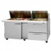 Turbo Air PST-72-30-D2L-N Pro Series 72 Left-Hinged Door & 2 Right Drawer Mega Top Prep Table w/ 30-Pan Top - 23 Cu. Ft.