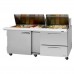 Turbo Air PST-72-30-D2R-N Pro Series 72 Right-Hinged Door & 2 Left Drawer Mega Top Prep Table w/ 30-Pan Top - 23 Cu. Ft.