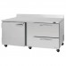 Turbo Air PWR-72-D2L-N Pro Series 72 Left-Hinged Door & 2 Right Drawer Worktop Refrigerator - 19 Cu. Ft.