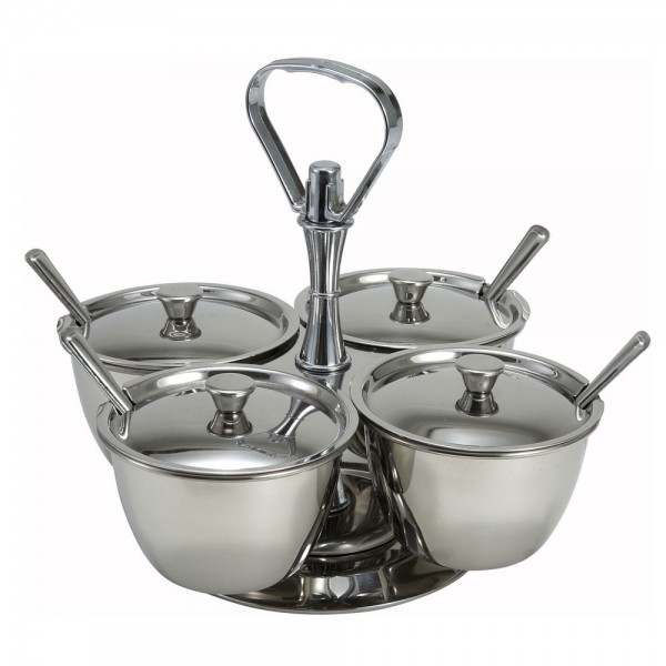 Winco RS-4 4 Compartment Stainless Steel Relish Server Winco RS-4 4 Compartment Stainless Steel Relish Server