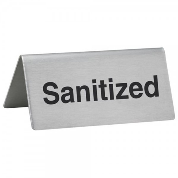 Winco SGN-106 Stainless Steel Sanitized Table Tent Sign Winco SGN-106 Stainless Steel Sanitized Table Tent Sign