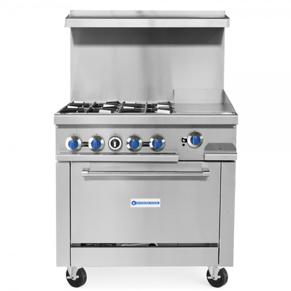 Standard Range SR-R36-12MG-NG 36 Natural Gas Commercial Range with 4 Burners, 12 Griddle Top, 1 Oven - 153,000 BTU Standard Range SR-R36-12MG-NG 36 Natural Gas Commercial Range with 4 Burners, 12 Griddle Top, 1 Oven - 153,000 BTU