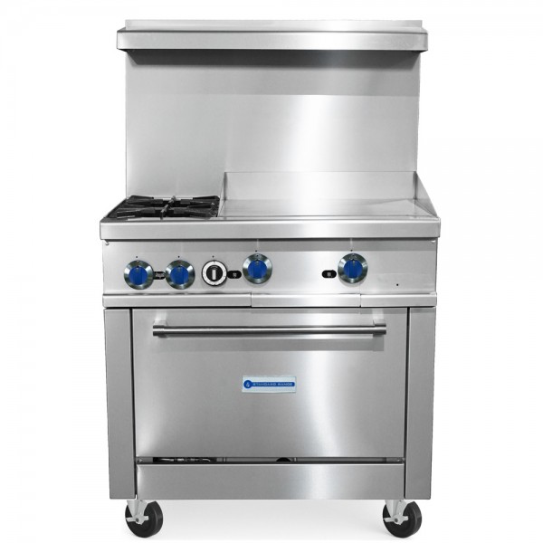 Standard Range SR-R36-24MG-NG 36 Natural Gas Commercial Range with 2 Burners, 24 Griddle Top, 1 Oven - 153,000 BTU Standard Range SR-R36-24MG-NG 36 Natural Gas Commercial Range with 2 Burners, 24 Griddle Top, 1 Oven - 153,000 BTU