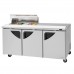 Turbo Air TST-72SD-10S-N-CL Super Deluxe Series 72 Clear Lid Three Solid Door Sandwich/Salad Prep Table & Work Station w/ 10-Pan Top - 23 Cu. Ft.