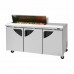 Turbo Air TST-72SD-12S-N Super Deluxe Series 72 Three Solid Door Sandwich/Salad Prep Table & Right-Side Work Station w/ 12-Pan Top - 23 Cu. Ft.