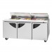 Turbo Air TST-72SD-N-CL Super Deluxe Series 72 Clear Lid Three Solid Door Sandwich/Salad Prep Table w/ 18-Pan Top - 23 Cu. Ft.