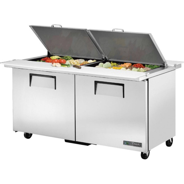True TSSU-60-24M-B-DS-ST-HC, 60 2 Door Dual Sided Mega Top Sandwich / Salad Prep Table, (24) 1/6 Size Pans True TSSU-60-24M-B-DS-ST-HC, 60 2 Door Dual Sided Mega Top Sandwich / Salad Prep Table, (24) 1/6 Size Pans