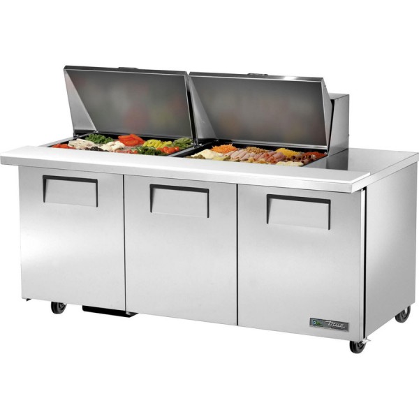 True TSSU-72-24M-B-ST-HC, 72 3 Door Mega Top Sandwich / Salad Prep Table, (24) 1/6 Size Pans True TSSU-72-24M-B-ST-HC, 72 3 Door Mega Top Sandwich / Salad Prep Table, (24) 1/6 Size Pans