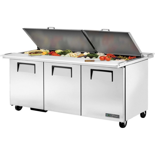True TSSU-72-30M-B-DS-ST-HC, 72 3 Door Dual Sided Mega Top Sandwich / Salad Prep Unit, includes (30) 1/6 Size Pans True TSSU-72-30M-B-DS-ST-HC, 72 3 Door Dual Sided Mega Top Sandwich / Salad Prep Unit, includes (30) 1/6 Size Pans