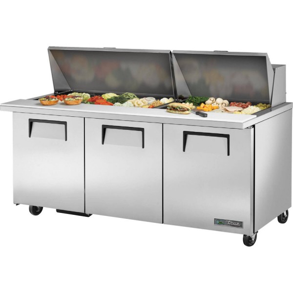 True TSSU-72-30M-B-ST-HC, 72 3 Door Mega Top Sandwich / Salad Prep Table, (30) 1/6 Size Pans True TSSU-72-30M-B-ST-HC, 72 3 Door Mega Top Sandwich / Salad Prep Table, (30) 1/6 Size Pans