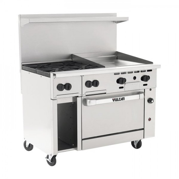 Vulcan 48C-4B24GN Endurance 4-Burner 48 Natural Gas Range with 24 Manual Griddle, Convection Oven, and 12 Storage Base - 195,000 BTU Vulcan 48C-4B24GN Endurance 4-Burner 48 Natural Gas Range with 24 Manual Griddle, Convection Oven, and 12 Storage Base - 195,000 BTU