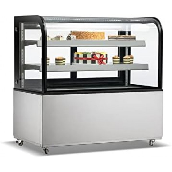 Commercial Bakery Display Case, WESTLAKE 48"W Curved Glass Refrigerated Bakery Display Case with LED Lighting