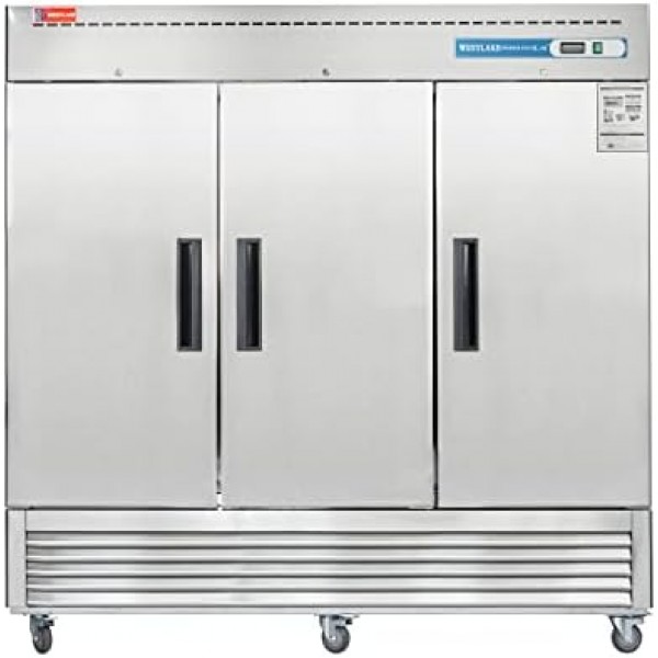 3 Door Commercial Refrigerator, WESTLAKE WKR-82B 82 W Reach in Fridge 72 Cu.ft Upright Cooler for Restaurant, Bar, Shop, etc