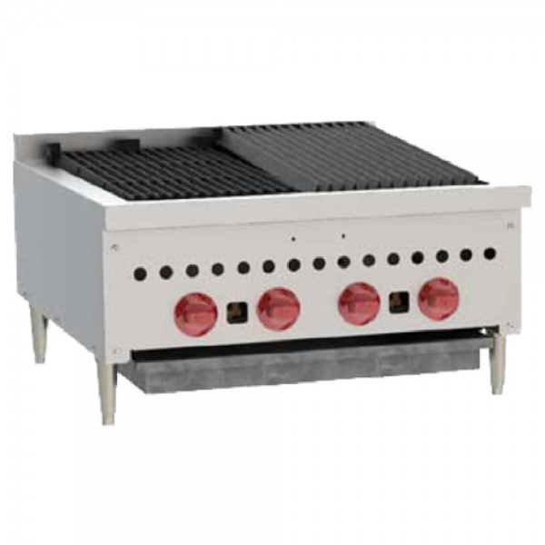 Wolf SCB25_NAT Natural Gas 25-1/4 Low Profile Countertop Charbroiler With Cast Iron Radiants, 4 Burners - 58,000 BTU