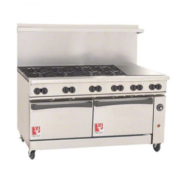Wolf C72CC-8B24GT_NAT 72 Challenger XL Natural Gas Restaurant Range w/ 2 Convection Ovens, 24 Griddle And 8 Burners w/ Thermostatic Controls, 350,000 BTU