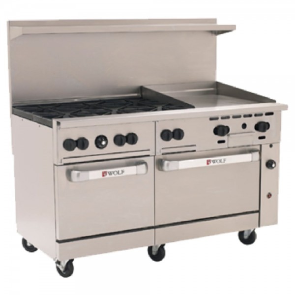 Wolf C60SS-6B24G_NAT Natural Gas 60 Challenger XL Series Manual Range with 6 Burners, 24 Right Side Griddle, and 2 Standard Ovens - 278,000 BTU
