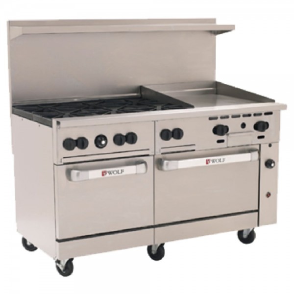 Wolf C60SS-6B24G_NAT Natural Gas 60 Challenger XL Series Manual Range with 6 Burners, 24 Right Side Griddle, and 2 Standard Ovens - 278,000 BTU Wolf C60SS-6B24G_NAT Natural Gas 60 Challenger XL Series Manual Range with 6 Burners, 24 Right Side Griddle, and 2 Standard Ovens - 278,000 BTU